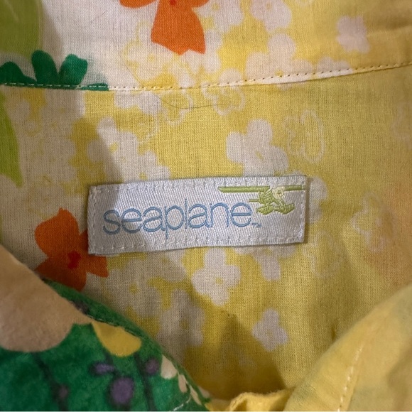 Seaplane Yellow Floral Soft playful, asymmetric Button-Up Long Sleeve Shirt XL - Picture 3 of 16